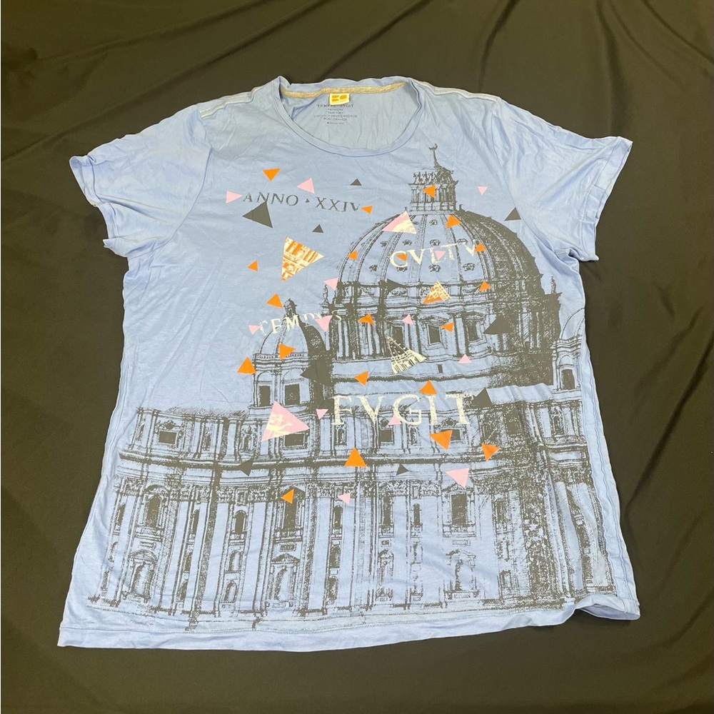 Boss Orange Women Blue Art Graphic Short Sleeve T-Shirt Size XXXL